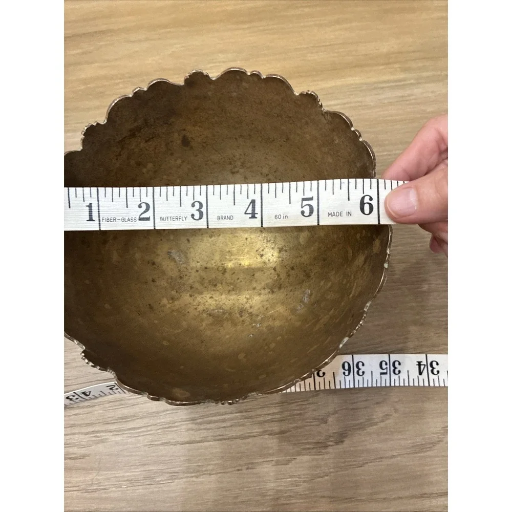 Solid Brass Bowl Scalloped Rim Pedestal Base VTG 6